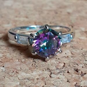 Purple, Halo, Multi-Color in different lighting, Womens Ring, Size: 5